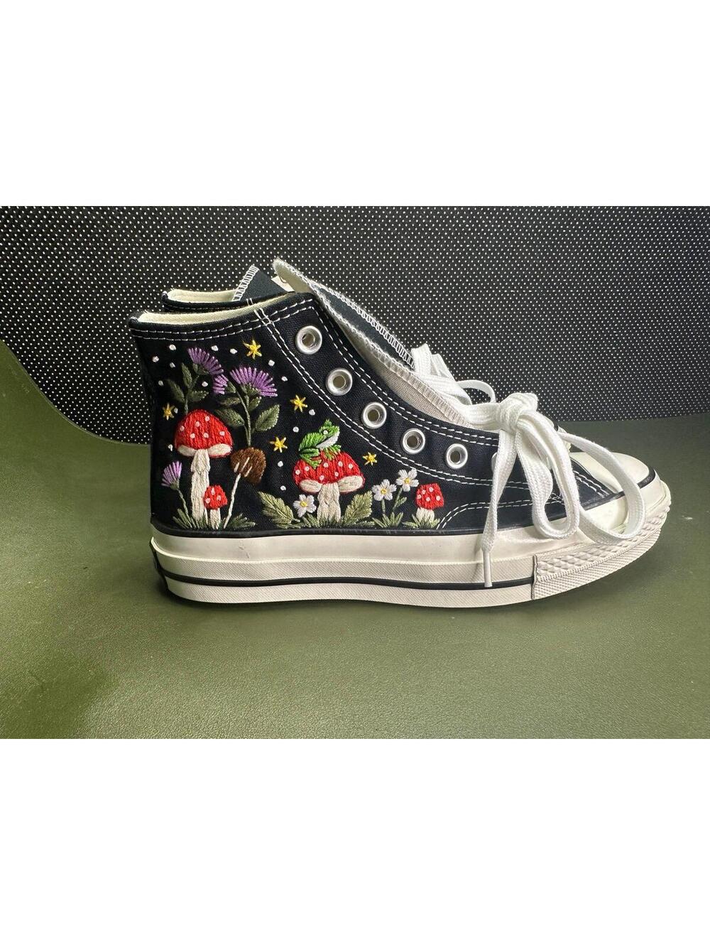 Custom Converse Chuck Taylor Mushrooms Embroidered Converse Shoes SIZE: WMNS 7